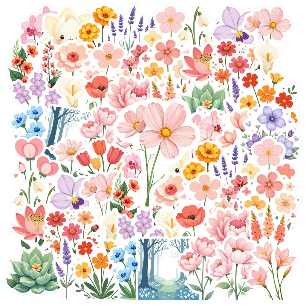 35-200pcs Sring Summer Floral Stickers Flower Natural Decorative Decals Aesthetic Stationery Stickers School Supplies