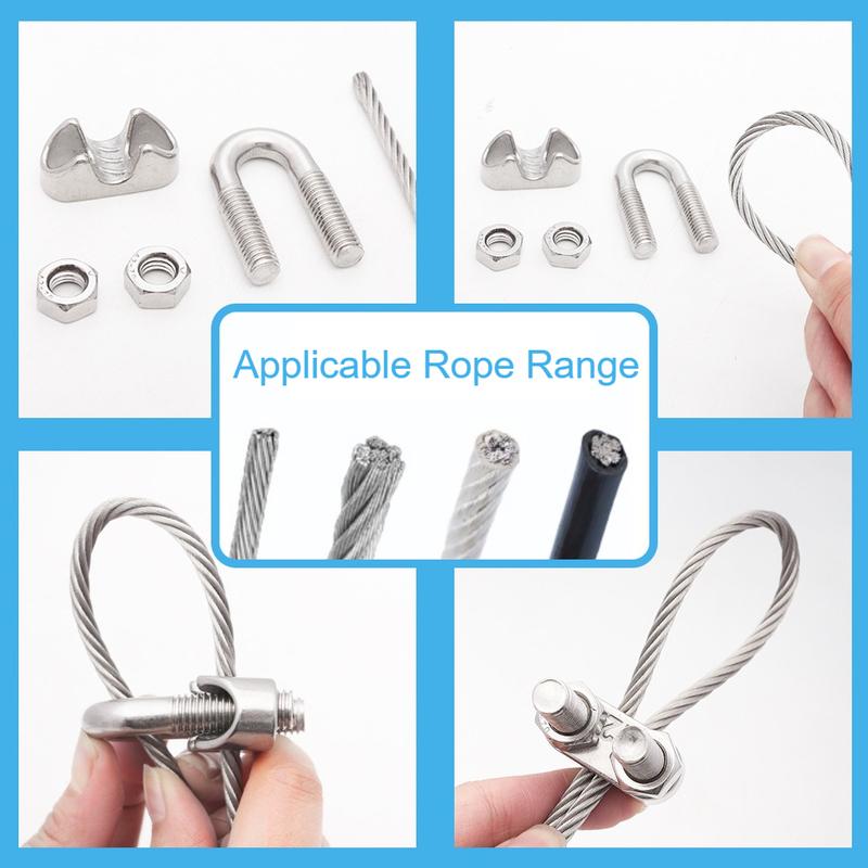 12 Pcs M12-M26 304 Stainless Steel Wire Rope Cable Clip Clamp U Bolt Saddle Fastener M12