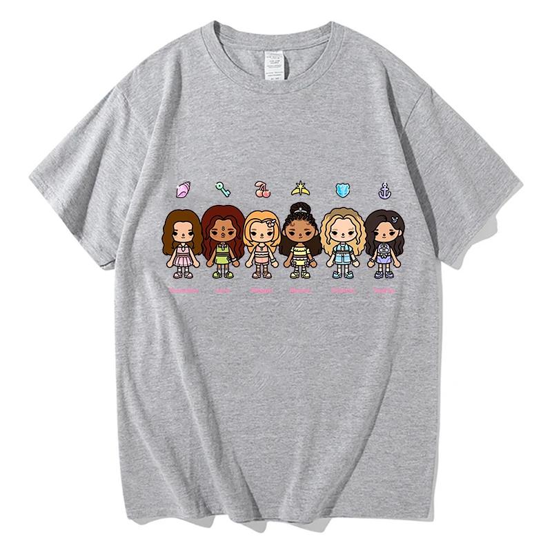 KATSEYE X Toca Boca Maglietta KATSEYE Nuovo Merch Cotone Magliette di Alta Qualità Stampa Cartone Animato Abbigliamento Divertente Magliette Comode Unisex