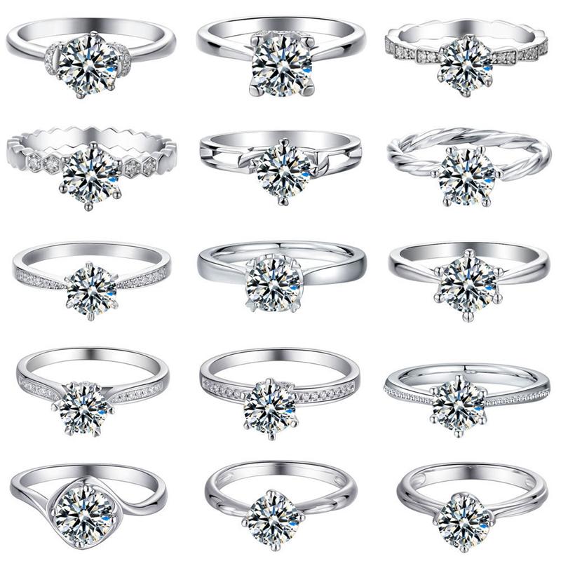 Bague Moissanite couleur D 1ct véritable, ronde, taille brillant, Test de diamant réussi, bague Solitaire en diamant Moissanite pour femmes, bijoux