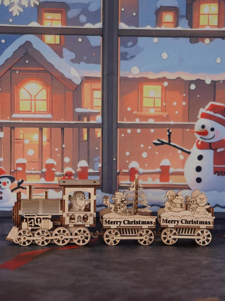 3D wooden puzzle toys suitable for adults, Christmas train assembly models, wooden handmade DIY assembly building block model ki