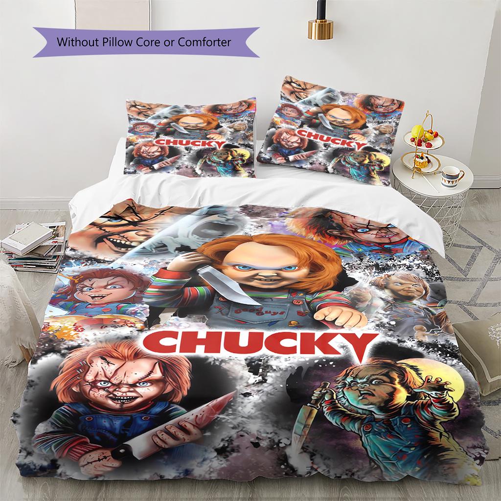 Chucky Pattern Bedding,Quilt Set Quilt Cover Pillowcase Home Birthday Gift (1 * Duvet Cover + 2 * Pillowcase, Without Core)
