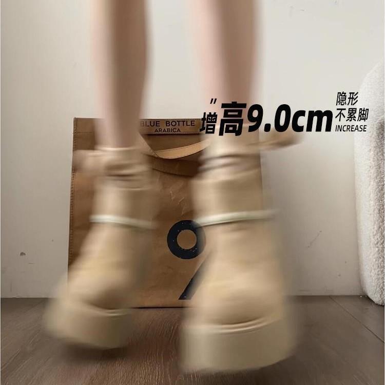 Cowhide Version~ Thick-soled Inner Height-increasing Short Boots for Women's Autumn and Winter New Leather Small Martin Boots