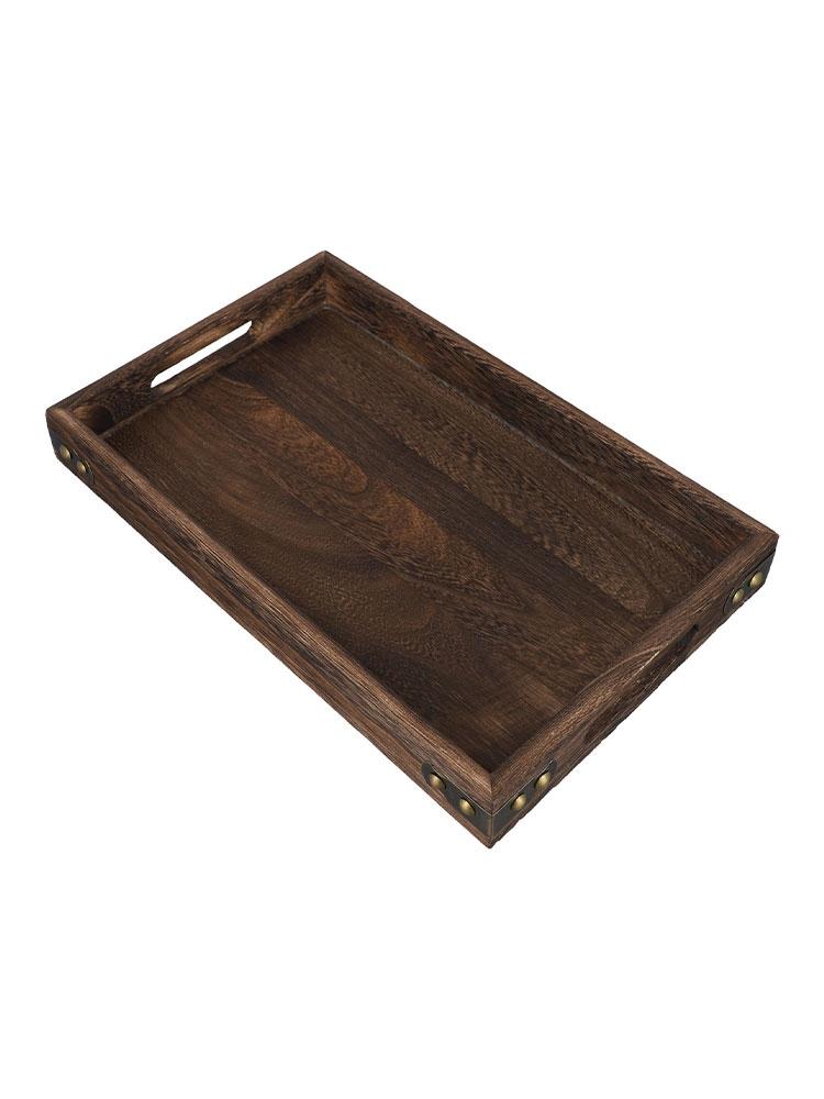 For Solid Wood Tray Set with Handles and Iron Corners for Serving and Display