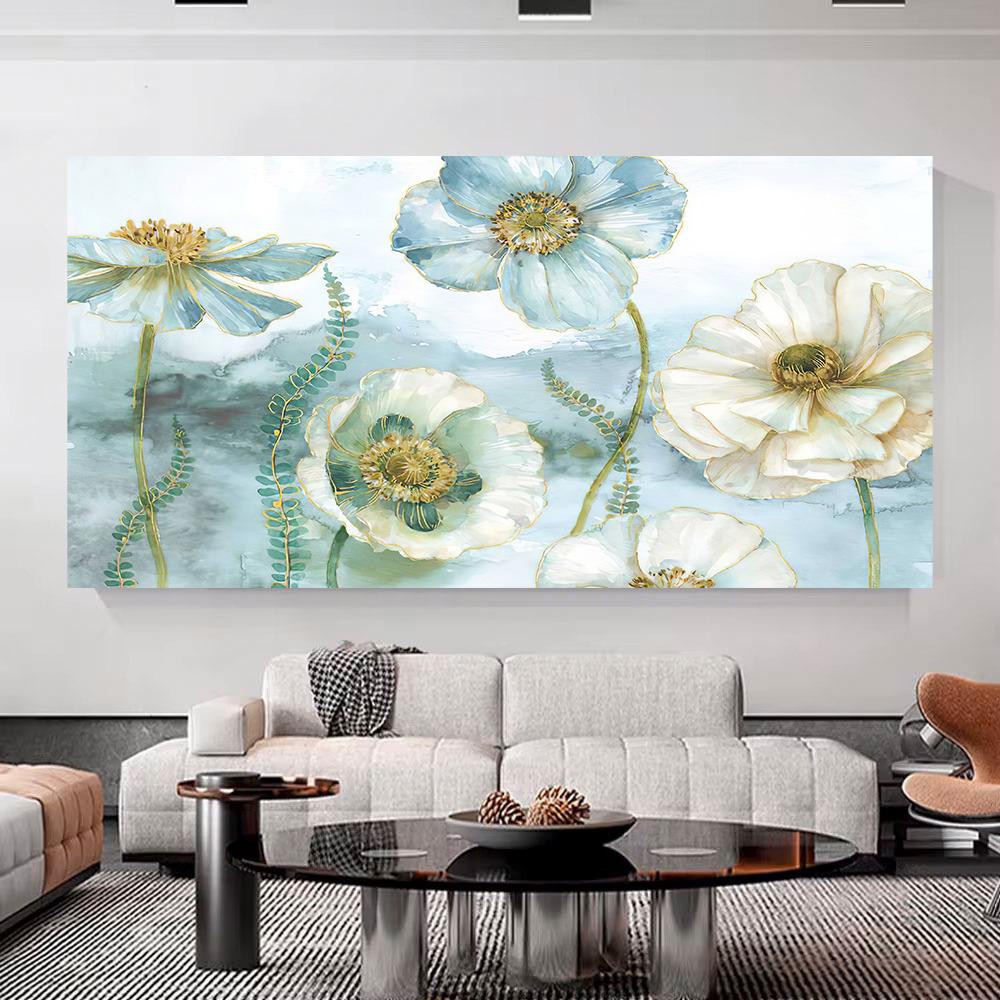 

Современные цветочные белые синие акварельные постеры настенное искусство холст картины принты фотографии гостиная интерьер украшение дома 50x100cm