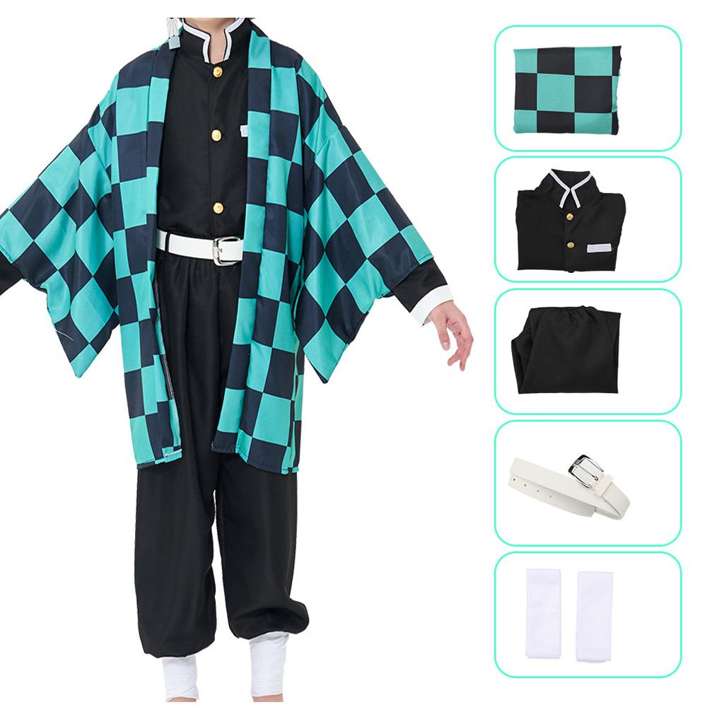 Anime Dämon Slayer Kamado Tanjirou Cosplay Kostüm Kimetsu No Yaiba Cartoon Kostüm Sutis Perücken Halloween Für Kinder Erwachsene CosParty