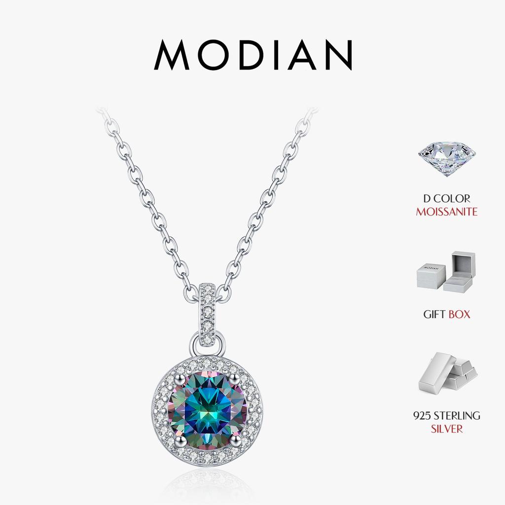MODIAN 1CT Multicolor Round Moissanite Necklaces 925 Silver Luxury Classic Pendant Necklace For Women Fine Jewelry