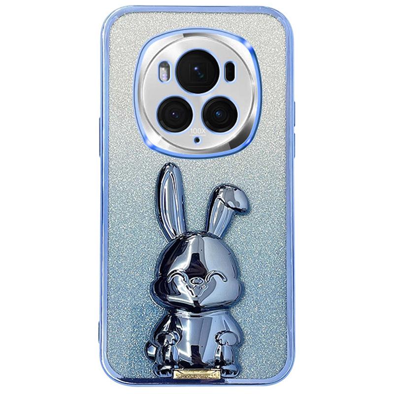 

For Honor Magic6 Pro 5G Case PC+TPU Glitter Rabbit Kickstand Phone Cover Blue