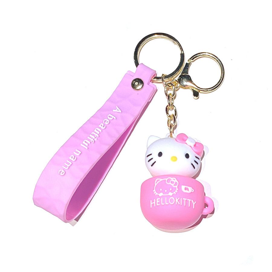 Creative Cartoon Teacup Kt Cat Keychain Hello Kitty Cute Pendant Schoolbag Pendant Girl Student Pendant
