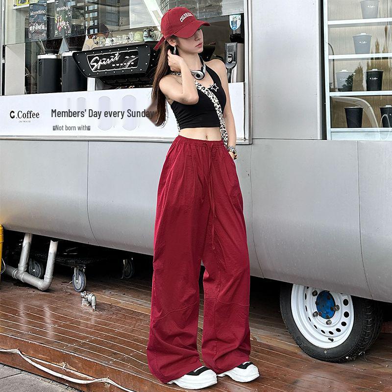 Women s 2026 Summer High-Waisted Retro Patchwork Wide-Leg Cargo Pants S for 80-95 jin