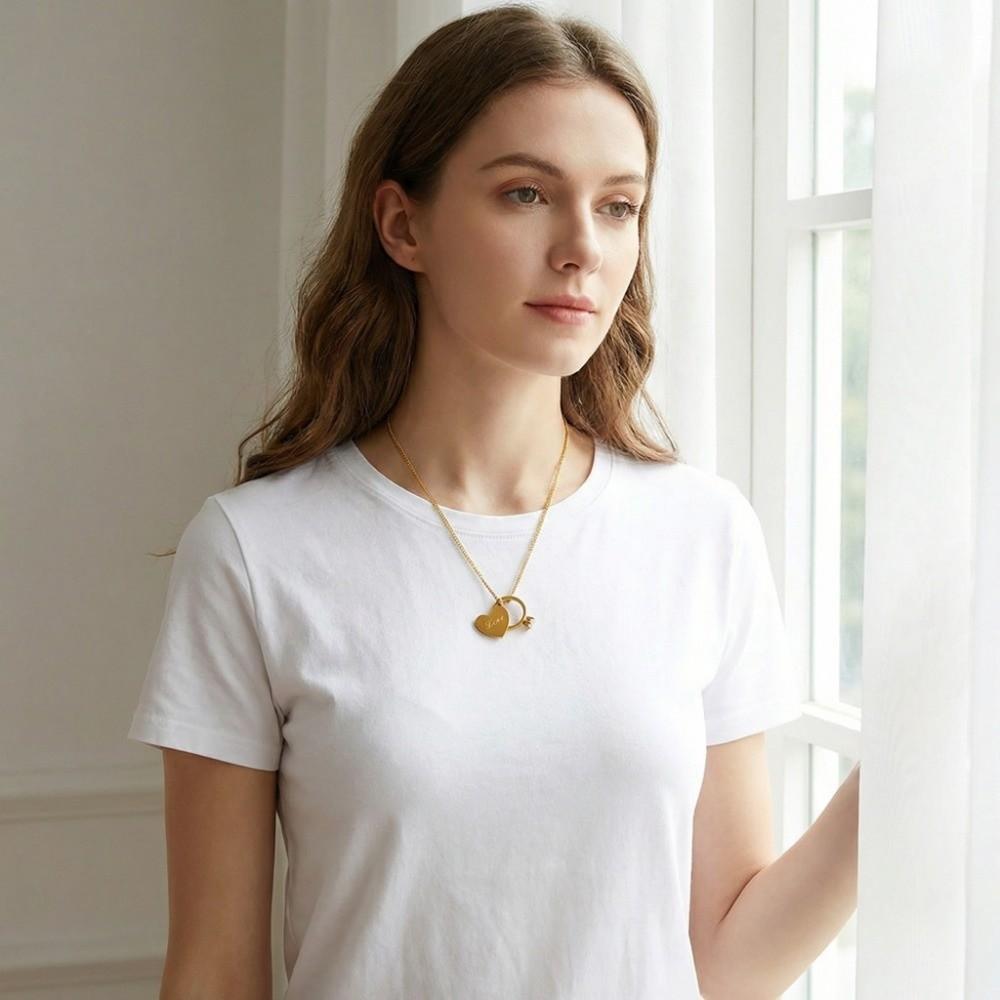 Stainless Steel Heart Ring Pendant Necklace Vintage Romantic Heart Necklace  Couple