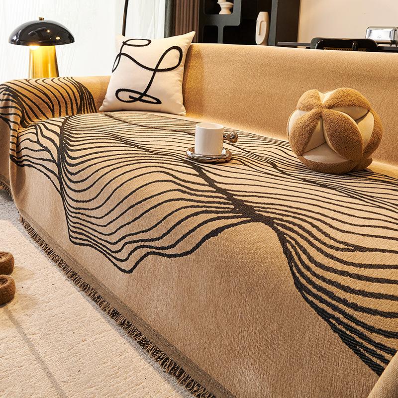 Chenier Sofa Cover Retro Wind Machine Washable One-piece Sofa Blanket Non-slip and Anti-grab Straight Row Sofa Cover Cloth
