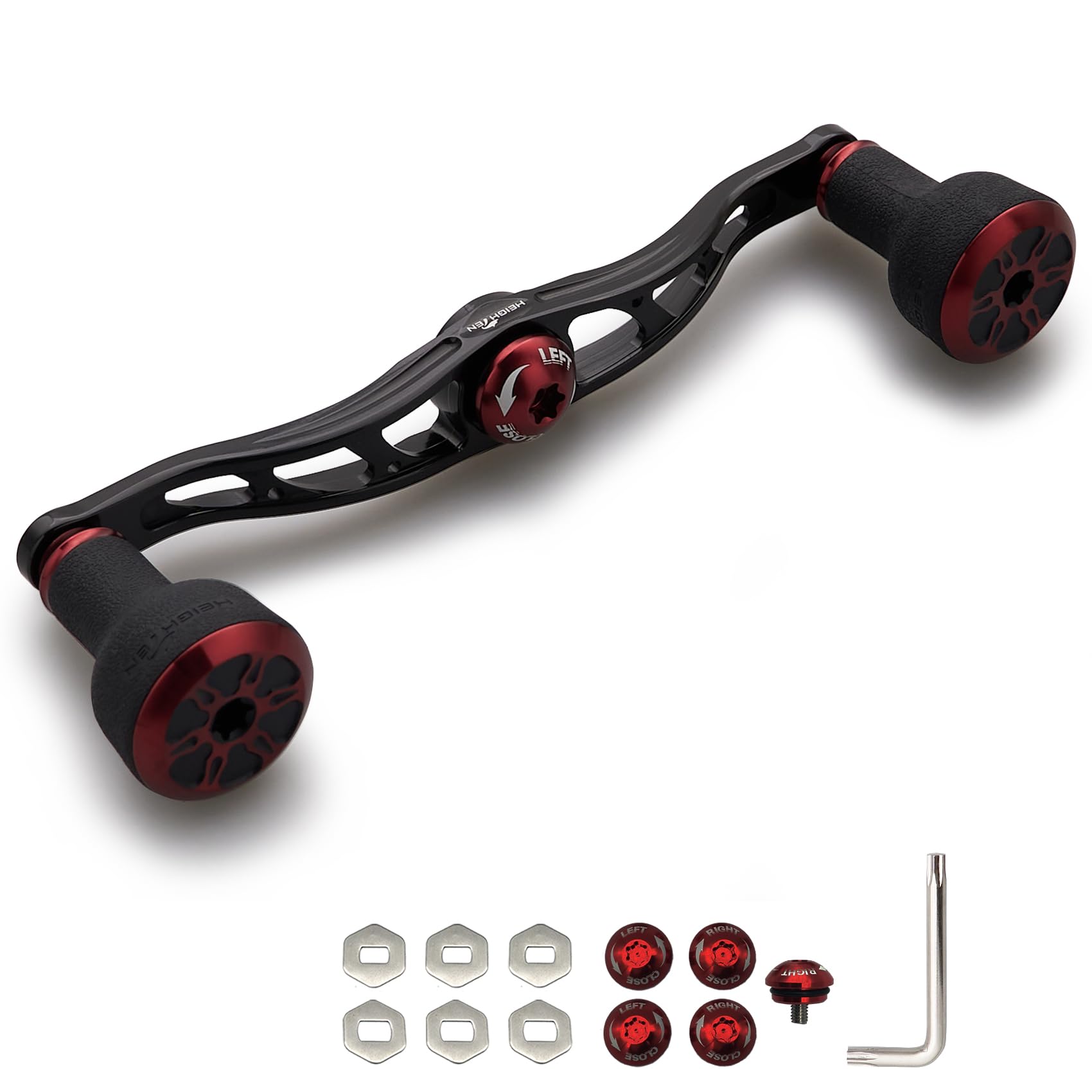 

HEIGHTEN 105mm/120mm Reel Handle with 24mm TPE Knob, Compatible with Shimano, Daiwa, and Abu Garcia Baitcasting Reels, Arch Series (120mm - Black & Wi