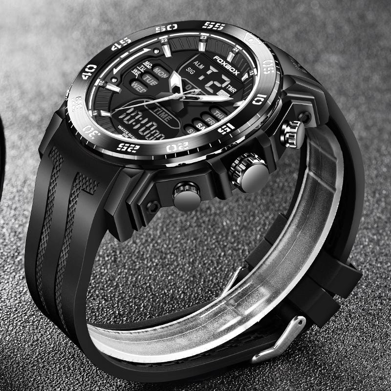 LIGE Military Mens Watches Top Brand Luxury Sport Watch Men Waterproof Digital Alarm Watch For Men Dual Display Quartz Clock+Box