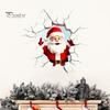 Holiday Home Beautification Supplies 3D Santa Claus Wall Sticker, Realistic Breaking Decal for Christmas Decoration, Glass Clings Waterproof