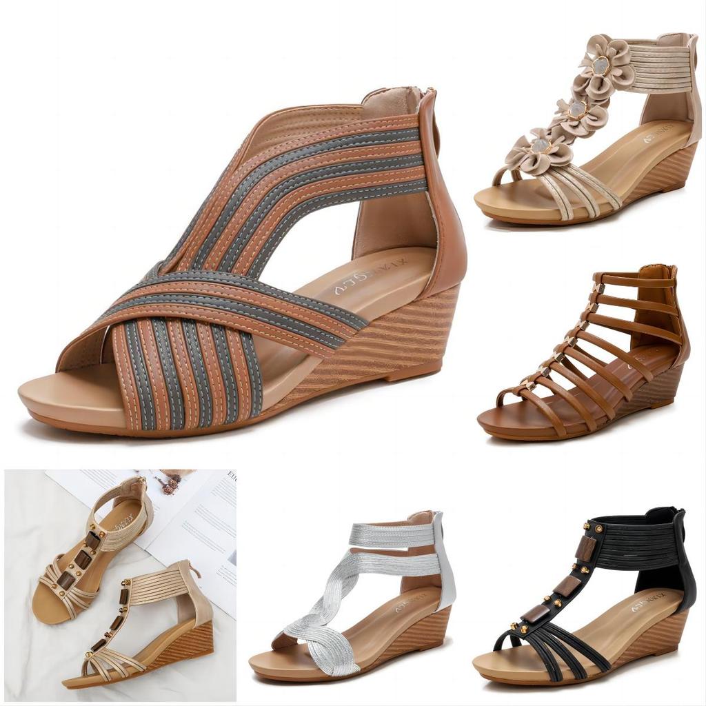 Fashion Women's Bohemia Fish Mouth Wedge Sandals Platform Gladiator Shoes with Zipper Summer PU Jelly Shoes for Women Flat Sandals