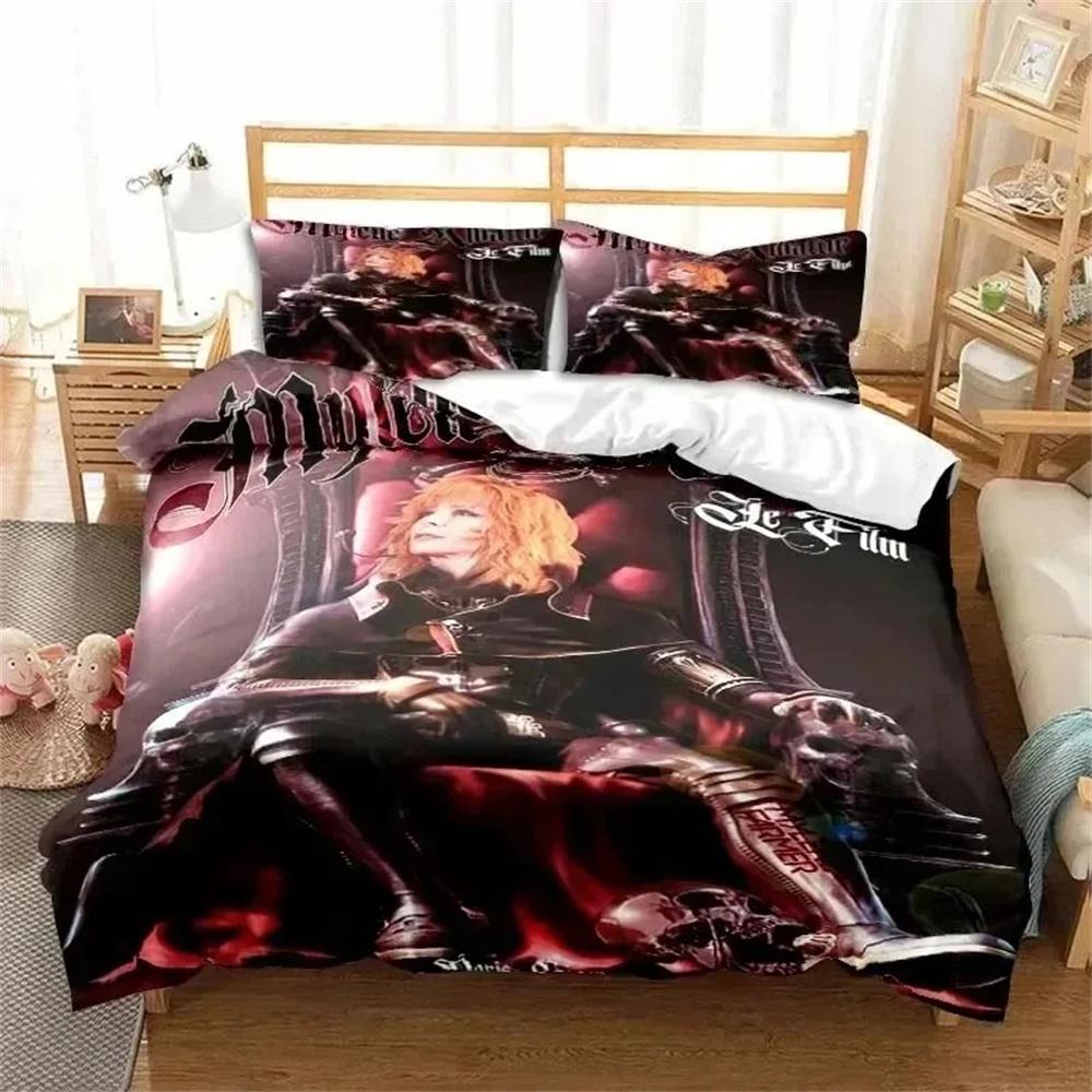 Set Biancheria da Letto Mylene Farmer Copripiumino Set Letto Coperta Copripiumino Federa Piumone King Queen Size per Ragazzi Adulti