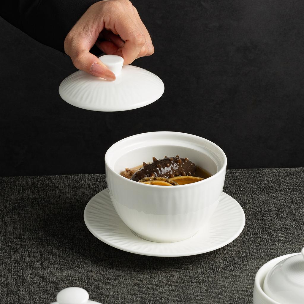Eintopf-Tasse, High-End Hotelgeschirr, Restaurant-Spezialität Wasserdicht Vogelnester, Suppenflügelbecher mit Deckel, Chinesische Gedämpfte Eierschale für eine Person