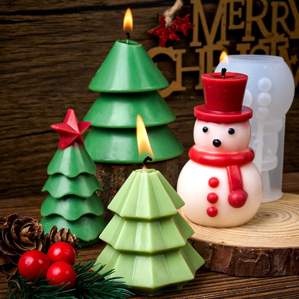 Christmas Tree Silicone Candle Mold Xmas Ornament Snowman Craft Molds DIY Soap Resin Plaster Making Home Holiday Decor Art Gifts