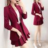 Women's Red Suit Set Skirt Fashionable Autumn Winter Two-Piece Set Small Western Style Jacket Pleated Skirt Ensemble