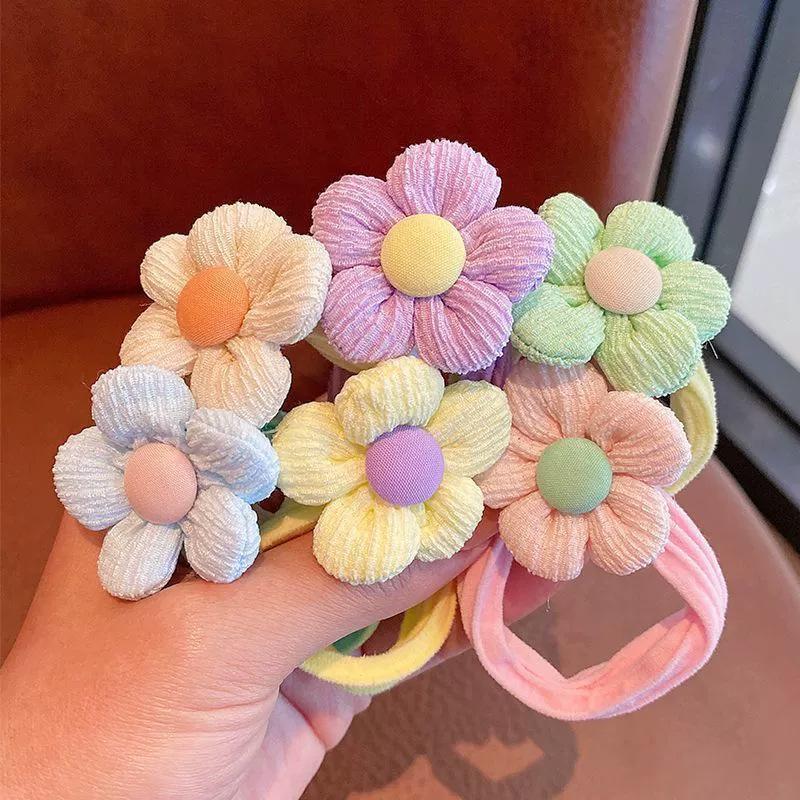 6pcs Kids Flower Elastic Hair Bands Girls Gum Scrunchie Rubber Band for Baby Ponytail Holder Hair Ties Headwear Hair Accessories