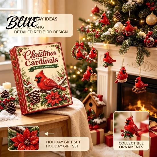Daily Countdown Box Birthday Gift 24-Day Christmas Advent Calendar Red Bird Set with for Children