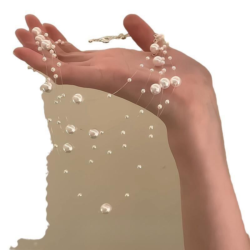 1 Stück Elegante Weiße Perlenkette Damen Schlüsselbein Kette Kette Mehrschichtig Pullover 2025 Stil Herbst/Winter Neu High-End Perle L9A1