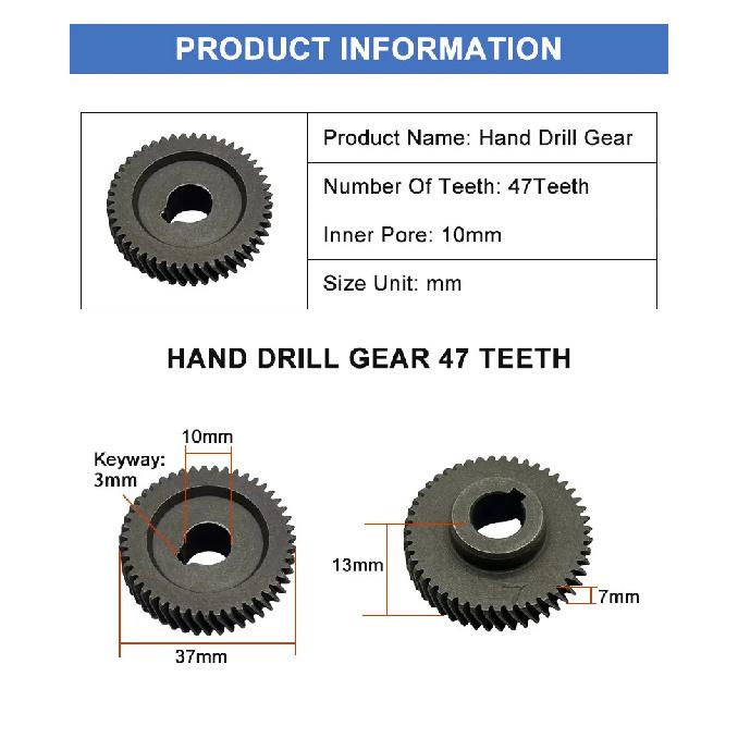 Hand Drill Gear 47 Teeth Outer Diameter 37mm Inner Bore 10mm With Keyway 3mm Hand Drill Accessories