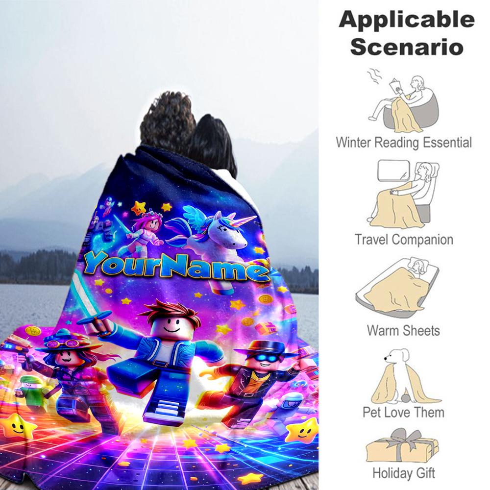 Roblox 14 Personalized Text Blanket Gift Personalized Blanket Comfortable Perfect for Home Decor Sofa Living Room Picnics Four Seasons Universal