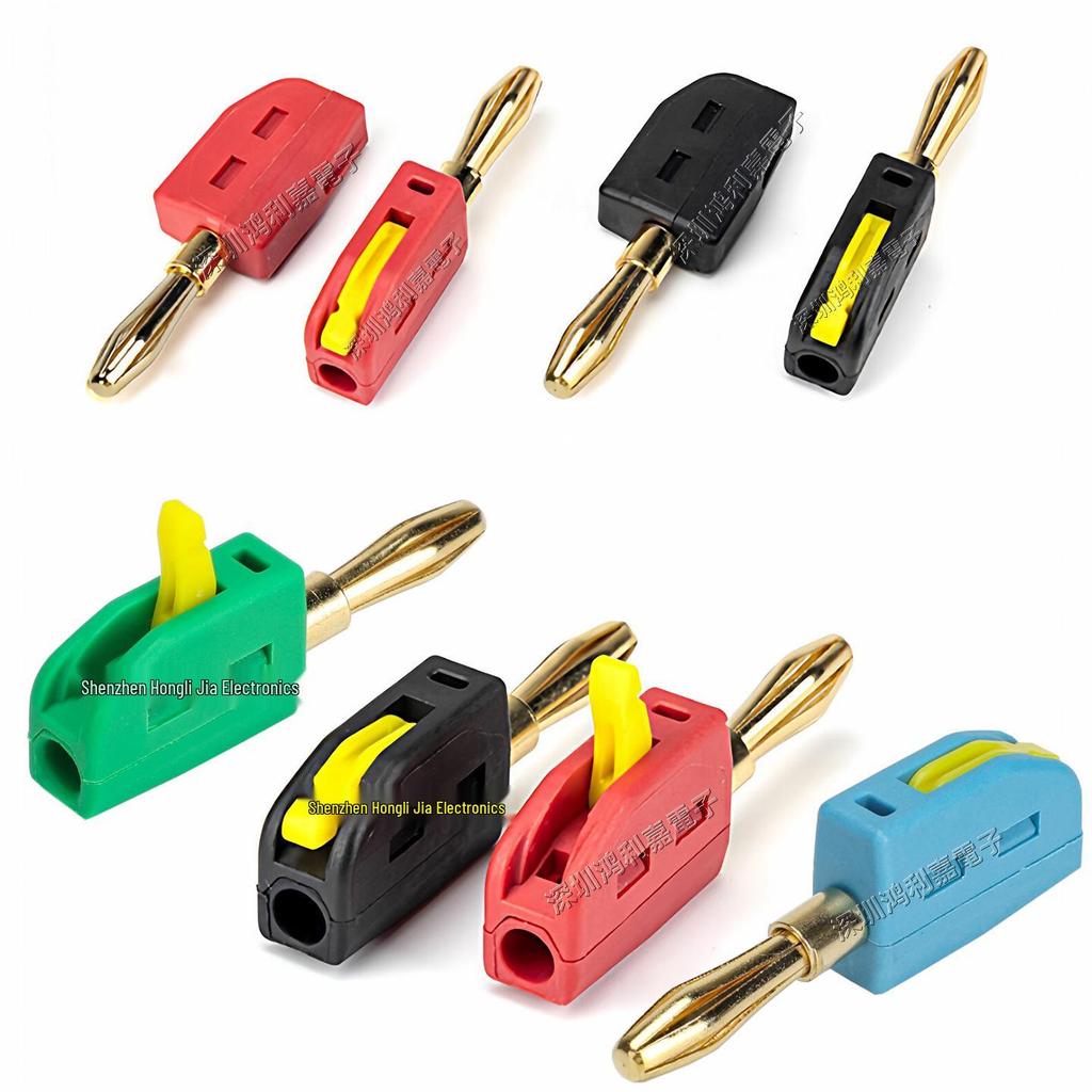 Gold-Plated 4MM Banana Plug, 32A High Current, Self-Locking Solderless Copper Lantern Head