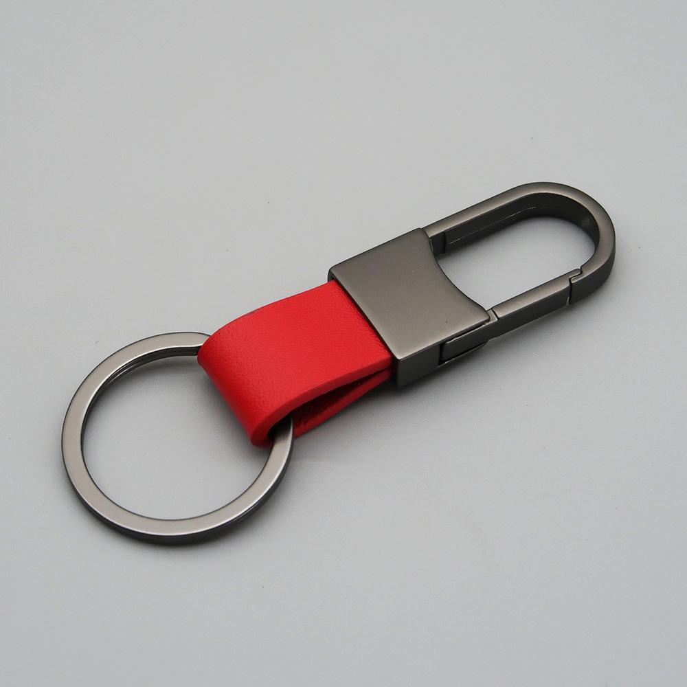 Metal and Genuine Leather Car Keychain with Customizable Laser-Engraved Logo