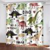 2-Piece Cartoon Dinosaur Colorful Animal Digital Print Living Room Curtains Semi-Sheer Grommet Top Window Curtains for Bedroom