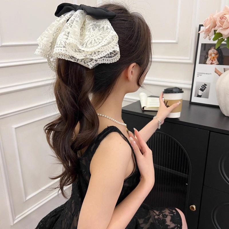 French Lace Bow Ponytail Clip Sweet Shark Clip Bohemia Holiday Style Hairpin Hair Accessories