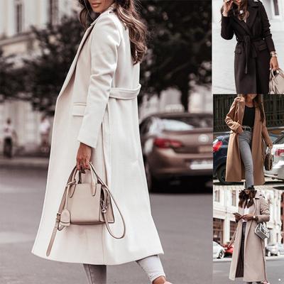 Langer Damen-Trenchmantel, klassisches Revers, lange Winterjacke, winddichter Mantel mit Gürtel