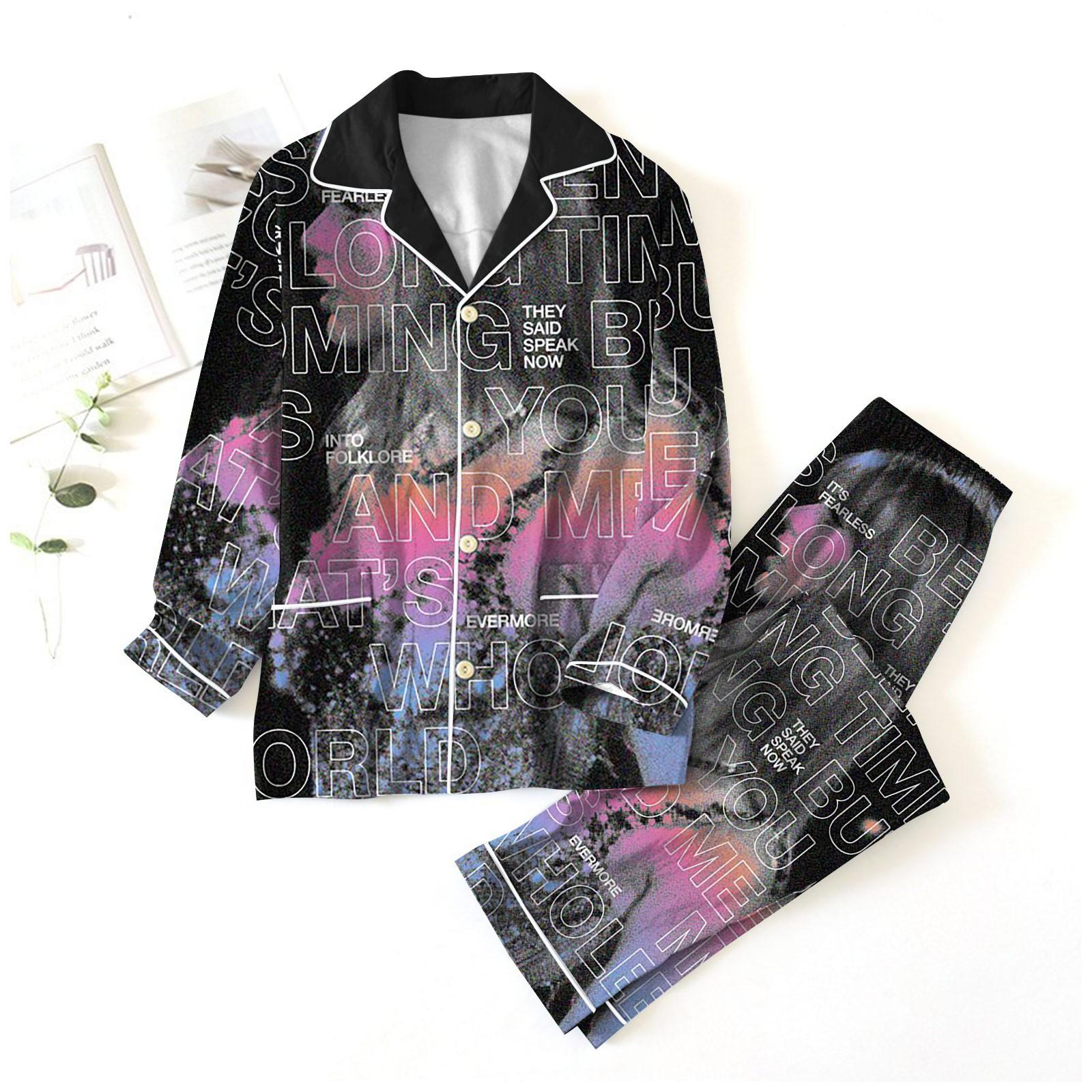 

Женский костюм из 2 предметов с принтом, топ на пуговицах с длинными рукавами, широкие брюки, комплект, пижамный домашний повседневный костюм XXXL чёрный