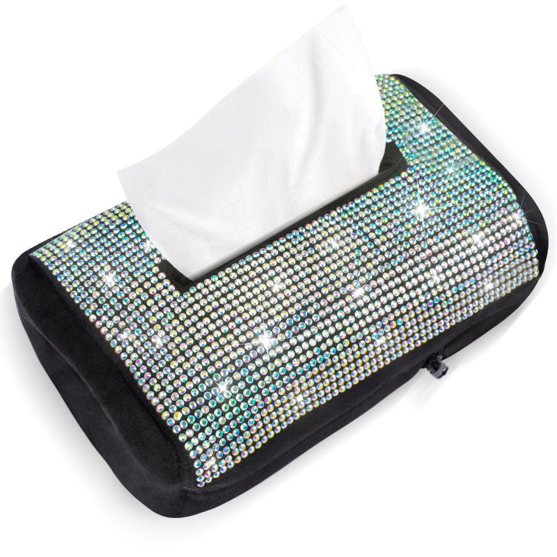 Diamond Studded Car Tissue Holder - Sun Visor & Armrest Mount, Luxurious Pull-out Design, Cute & Convenient In-Car Accessory