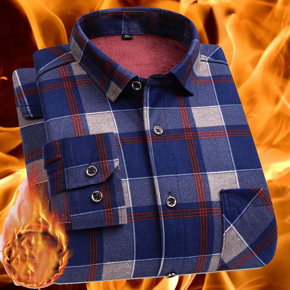Men's Long-sleeved Double-sided Fleece Plaid Shirts Winter New Plus Fleece Thickening Warm Business Casual Fashion Male Clothes