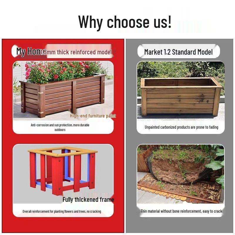 Large Outdoor Rectangular Wooden Planter Box for Flowers and Vegetables