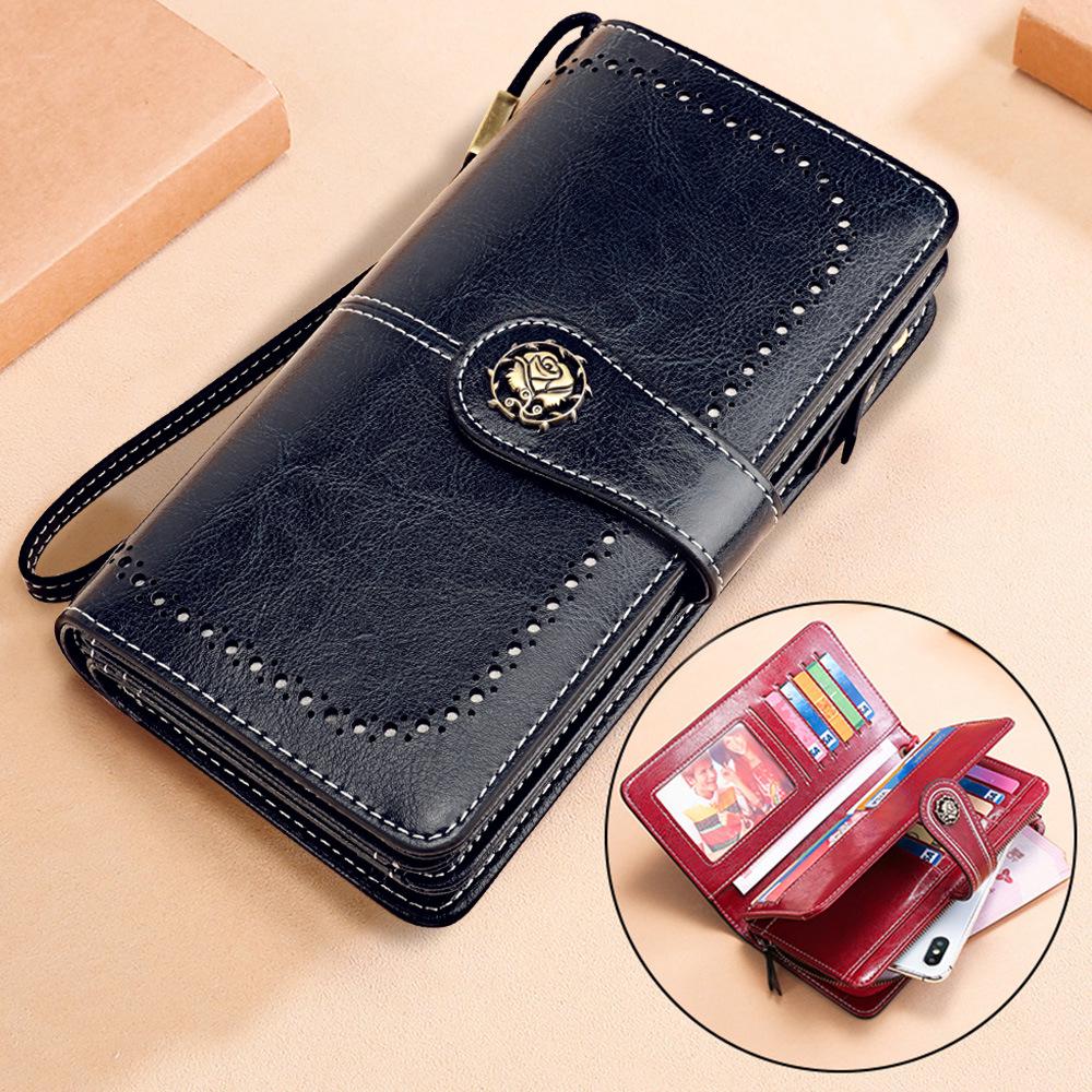 Genuine Leather RFID Women's Long Wallet with Wax Finish