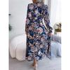 Women's Long Dress Summer Long Sleeve Vintage Floral Lapel Tied Shirt Dress Women Fashion Single Breasted Loose Casual Office Ladies Dresses