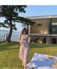 2025 French Retro Puff Sleeve Floral Chiffon Dress in Light Purple for Spring, Summer, and Autumn