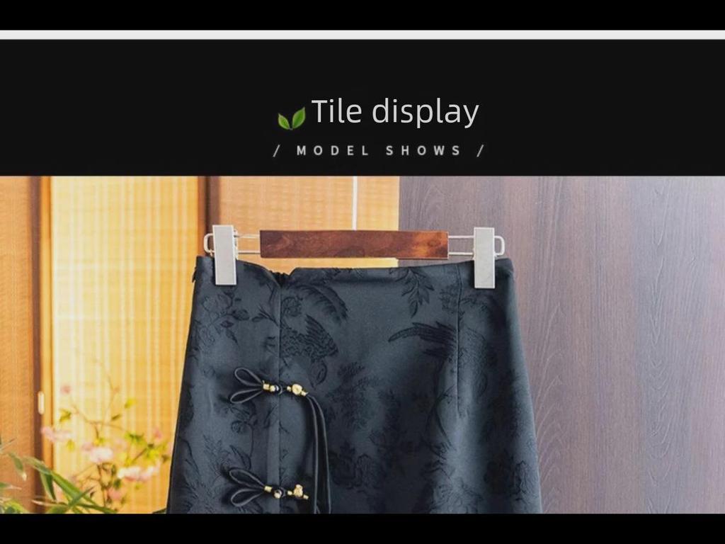 Retro Chinese-Style High-Waist Jacquard Skirt with Beaded Buttons & Hip Slit for Women - Spring/Summer Collection