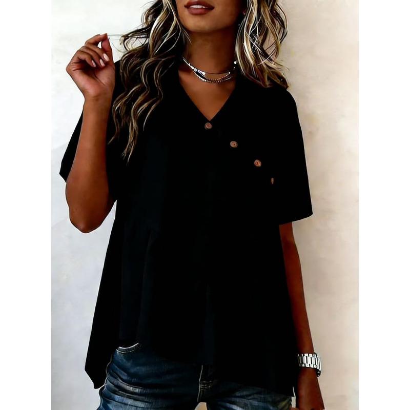 QICED Bluse e Camicie Casual da Donna alla Moda con Scollo a V e Maniche Corte