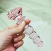 Anal masturbation Glass anal plug pink Four beads pull bead Rose 3.5cm BDSM SM Sex Toys unisex Gay' Anal Expansion Massage Thread