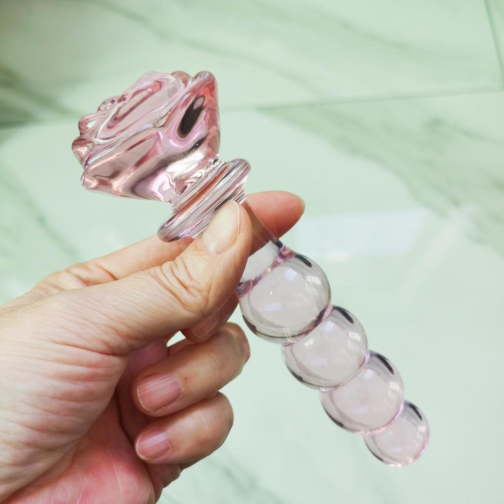 Anal masturbation Glass anal plug pink Four beads pull bead Rose 3.5cm BDSM SM Sex Toys unisex Gay' Anal Expansion Massage Thread