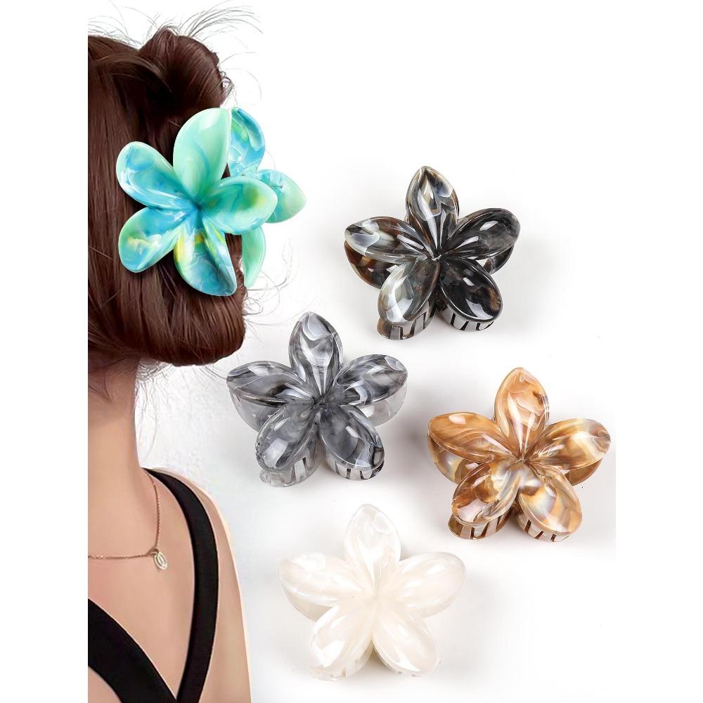 

4 шт. заколка-краб с мраморными венами и цветами для густых волос, гавайская заколка для женщин и девочек, аксессуары для волос для тропического пляжа Луау
