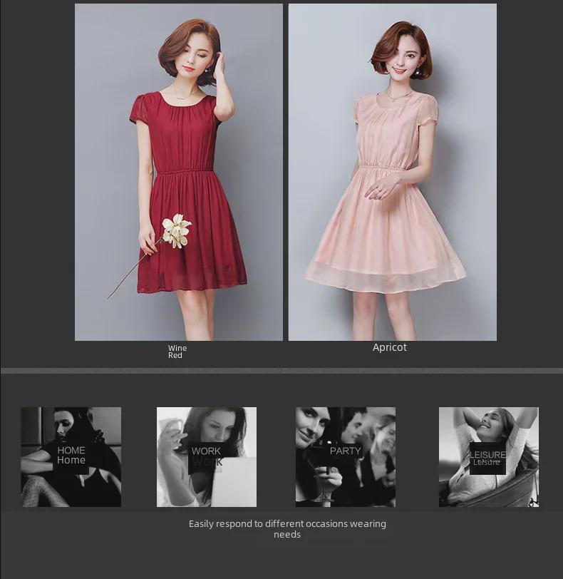 Mulberry Silk Slim Fit Short-Sleeved Summer Dress for Women, Large Sizes Available