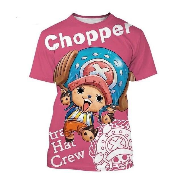 Letní jednodílné tričko s 3D potiskem Japonské anime Roztomilá kreslená postavička Chopper Neformální Harajuku Top s krátkým rukávem