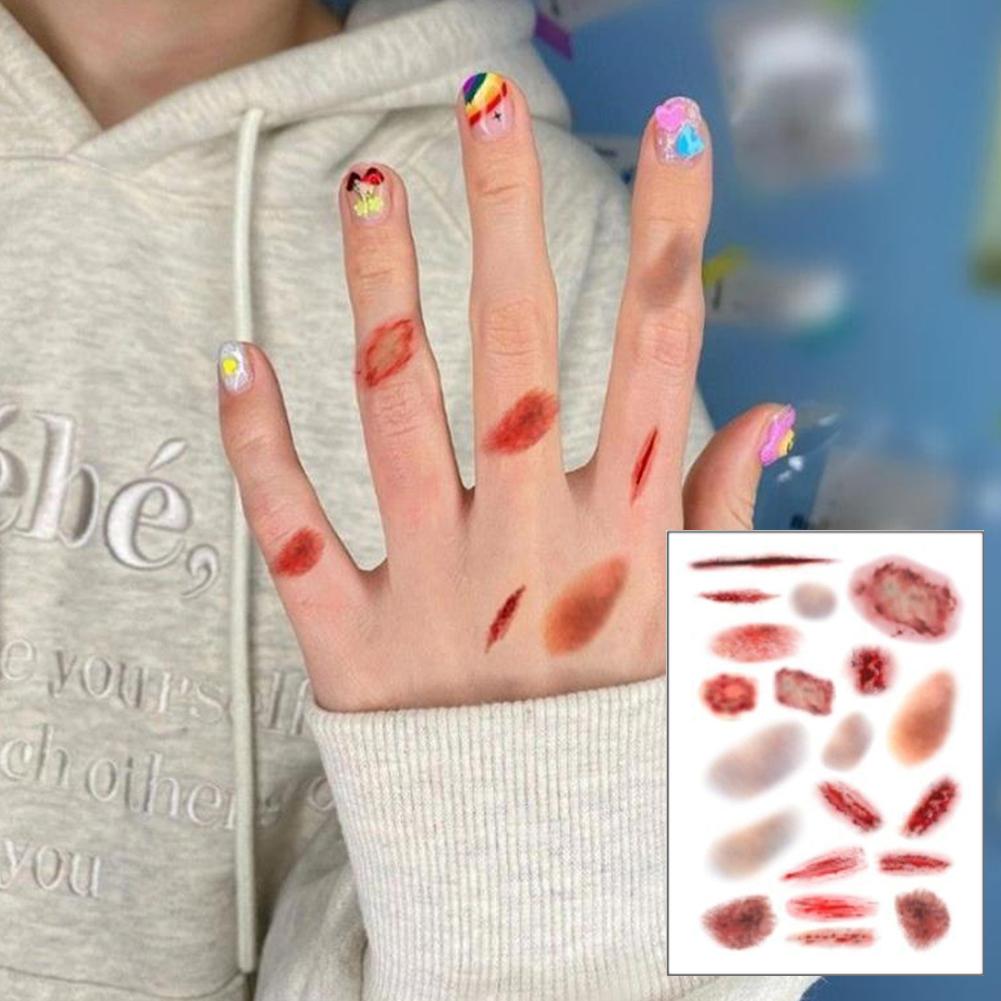 Horror Realistic Fake Bloody Wound Stitch Scar Scab Waterproof Temporary Tattoo Sticker Halloween Masquerade Prank Makeup Props