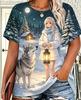 Women Christmas Pet Dog T‑Shirt, Girl With Golden Retriever Winter Snow Scene Graphic Casual Short Sleeve Holiday Daily Tee